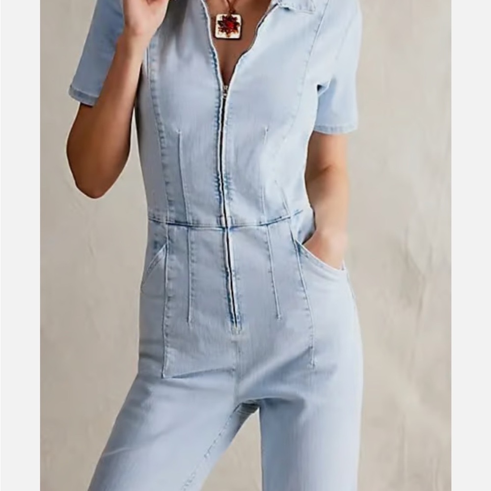 Free People Light Blue Denim Jumpsuit